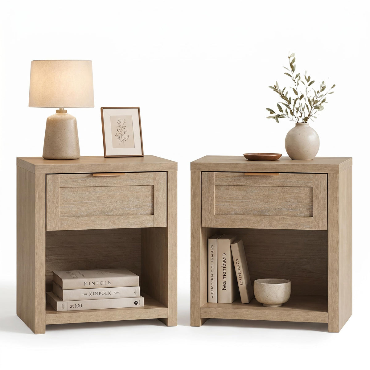Walsham Nightstands Set of 2, XL Farmhouse Bedside Table, Special Walnut