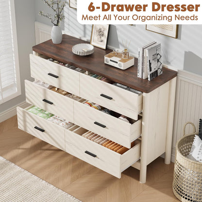 Garvee 6 Drawer Dresser, Wooden Storage Chest of Drawers, White & Brown