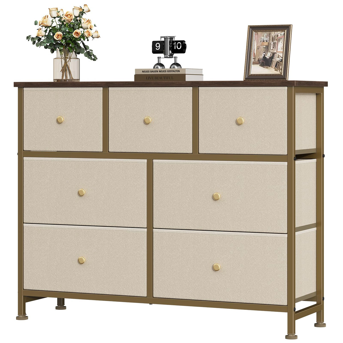 OLIXIS Black Dresser for Bedroom with 7 Fabric Drawers Storage Organizer