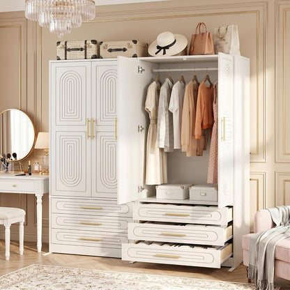 4 Doors Armoire Wardrobe Closet with Drawer & Doors, 71 inch Tall Wardrobe