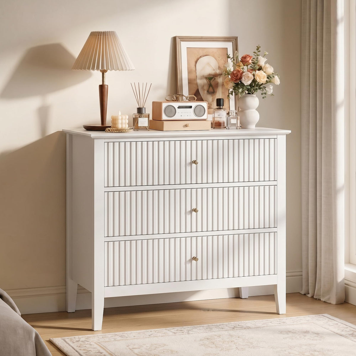 RoyalCraft 6 Drawer Dresser, Fluted Modern Wood Chest of Drawers, Long Dresser for Bedroom TV Stand Storage Cabinet for Living Room, Blue