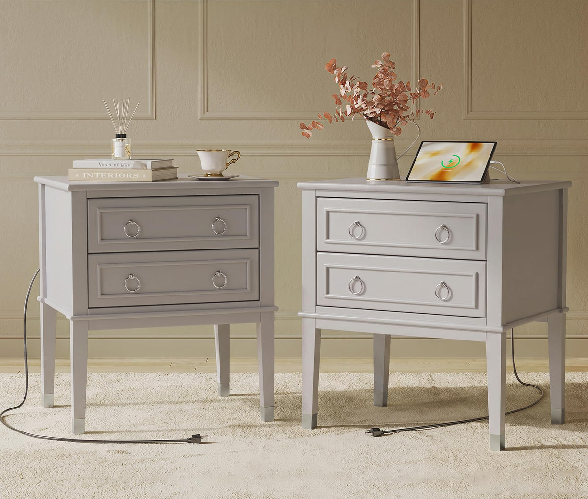Huuger 27.6 Inch Tall Nightstand with Charging Station, USB-C Port