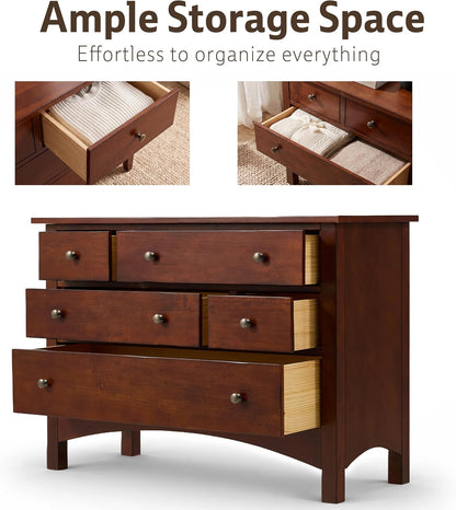 Jacob Solid Wood 5-Drawer Dresser for Bedroom, Living Room（Walnut）