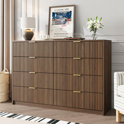 MAISONARIA 55" Wide Fluted 6-Drawer Double Dresser for Bedroom, Black