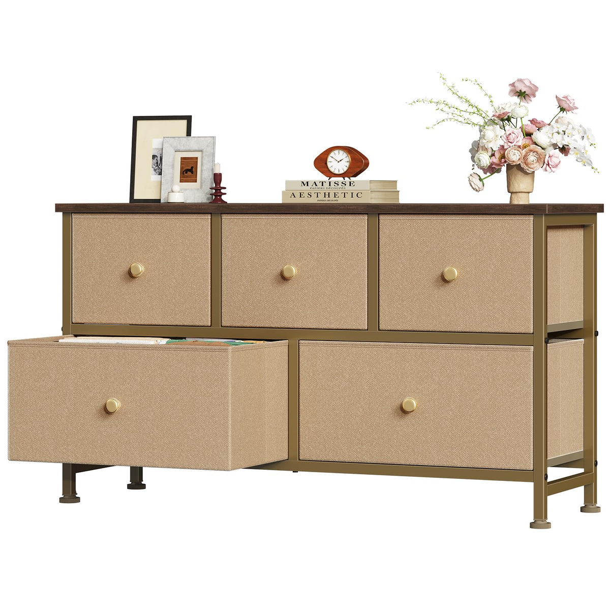 OLIXIS 5 Drawer Black Dresser for Bedroom, Closet Chest Organizer Furniture