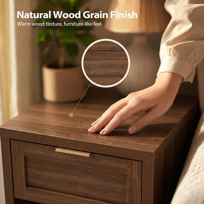 Walsham Nightstands Set of 2, XL Farmhouse Bedside Table, Special Walnut