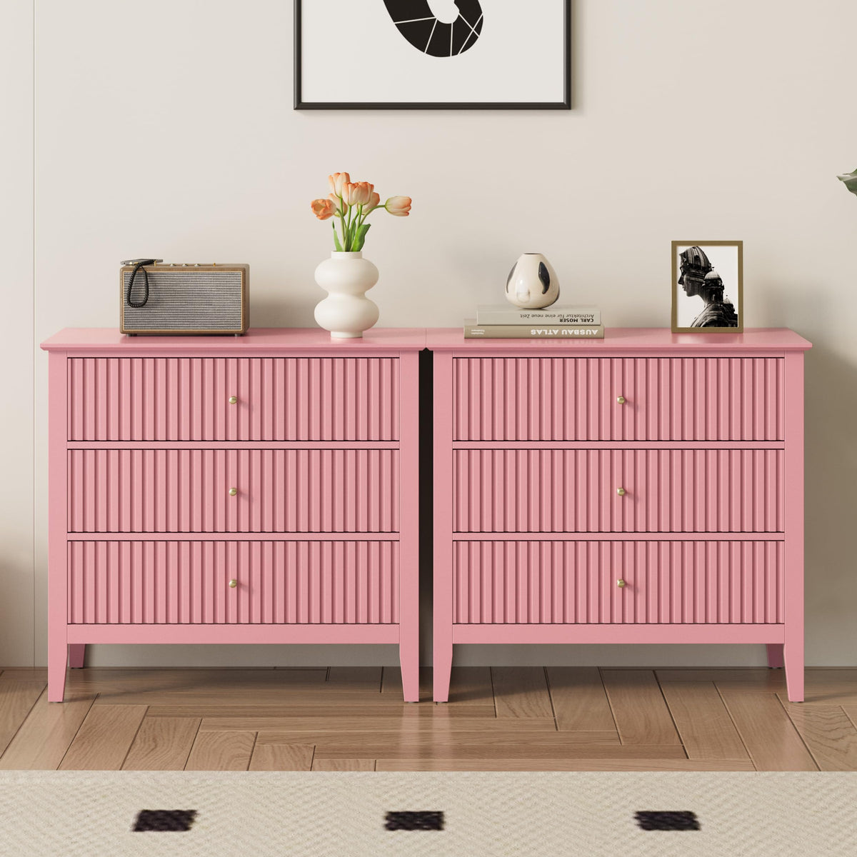 RoyalCraft 6 Drawer Dresser, Fluted Modern Wood Chest of Drawers, Long Dresser for Bedroom TV Stand Storage Cabinet for Living Room, Blue