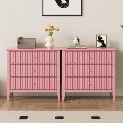 RoyalCraft 6 Drawer Dresser, Fluted Modern Wood Chest of Drawers, Long Dresser for Bedroom TV Stand Storage Cabinet for Living Room, Blue