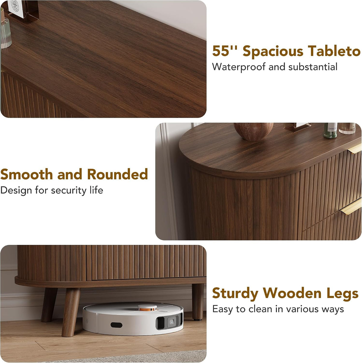 Decofy Fluted 6 Drawer Dresser, 55" Mid Century Modern Chest of Drawers