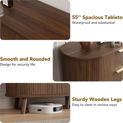Decofy Fluted 6 Drawer Dresser, 55" Mid Century Modern Chest of Drawers
