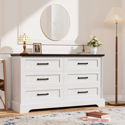 YESHOMY Dresser for Bedroom, Farmhouse 6 Drawers Dressers, White and Black