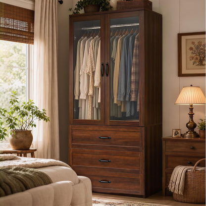 Garvee 71'' Armoire Wardrobe Closet with 3Drawers,Farmhouse Wardrobe Closet