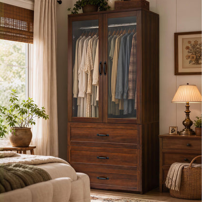 Garvee 71'' Armoire Wardrobe Closet with 3Drawers,Farmhouse Wardrobe Closet