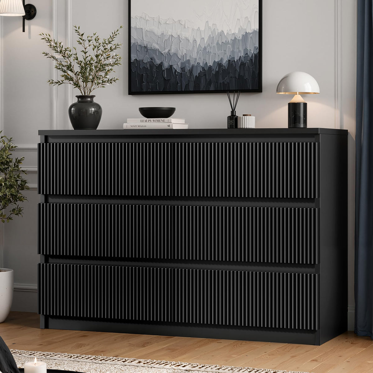 Jocoevol 6 Drawer Fluted Dresser, Modern Chest of Drawers for Bedroom with Hidden Handles, Wood Storage Organizer Cabinet for Living Room & Entryway, White (15.7" D x 47.3" W x 31.6" H)