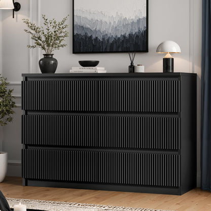 Jocoevol 6 Drawer Fluted Dresser, Modern Chest of Drawers for Bedroom with Hidden Handles, Wood Storage Organizer Cabinet for Living Room & Entryway, Natural Oak (15.7" D x 47.3" W x 31.6" H)