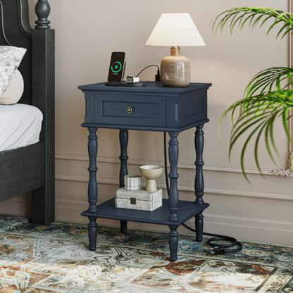 ARTPOWER Nightstands Set of 2 with Charging Station & Storage Shelf, Blue