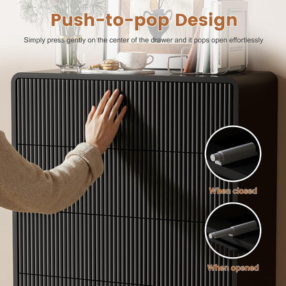Furniway Black 5 Drawer Dresser for Bedroom, Curved Tall Dresser with Push-to-Open Design, Chest of Drawers for Bedroom, Living Room, Hallway, 15.7”D x 32”W x 47.2”H