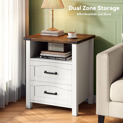 Decofy Farmhouse Nightstand Set of 2 with Charging Station, 2 Drawers