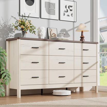 Garvee 6 Drawer Dresser, Wooden Storage Chest of Drawers, White & Brown