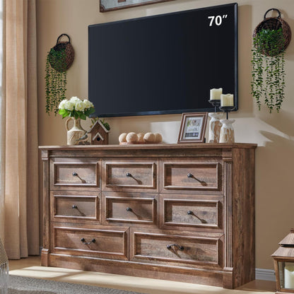 Aitjunz Farmhouse 46" Tall 5 Drawers Dresser for Bedroom, Antique White