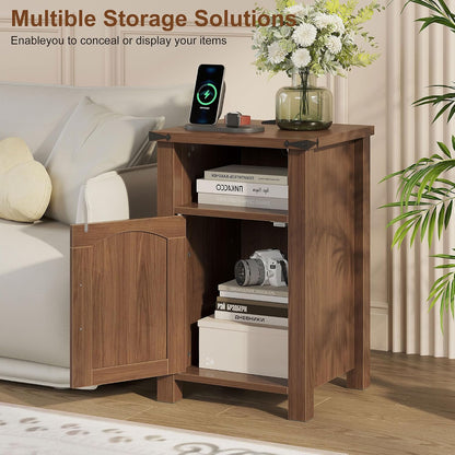Decofy Farmhouse Nightstand with Charging Station, Set of 2,Walnut