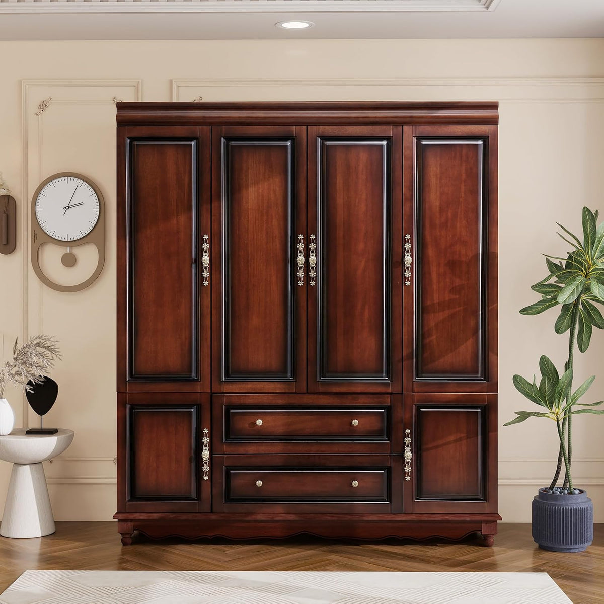 Solid Wood Armoire Wardrobe Closet, Cherry Finish Bedroom Storage