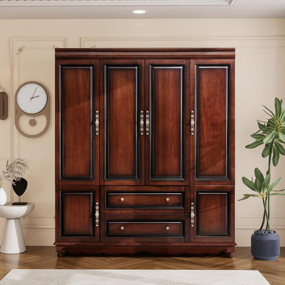 Solid Wood Armoire Wardrobe Closet, Cherry Finish Bedroom Storage