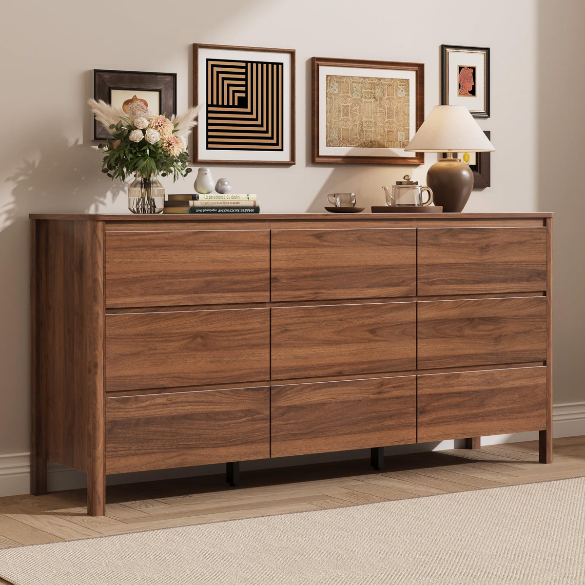 MAISONARIA Walnut 5 Drawer Dresser for Bedroom, 45"Tall Modern Wood Dresser