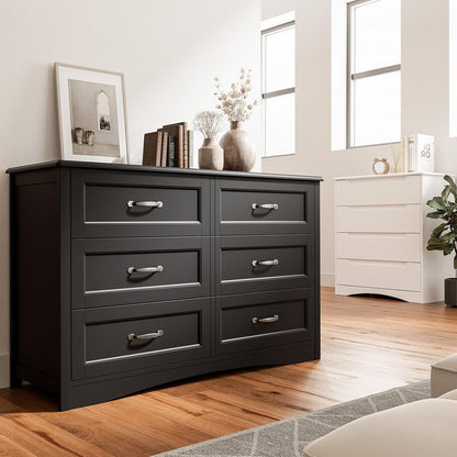 Gizoon 47" 6 Drawer Dresser, Black Wide Chest of Drawers for Bedroom