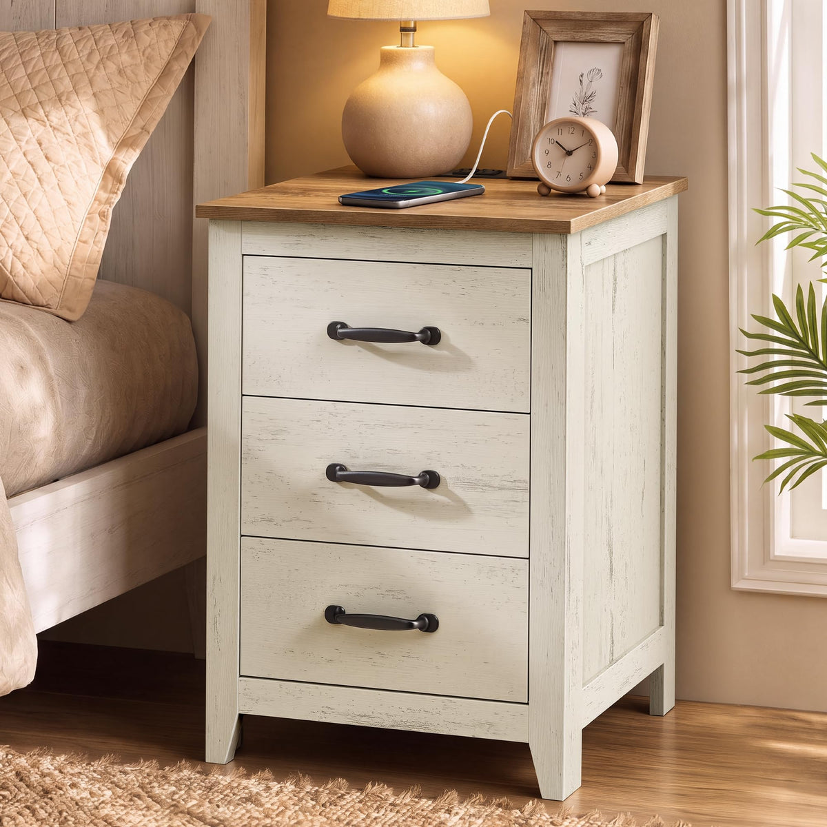 VASAGLE Set of 2 Nightstands with 2 Drawers and Charging Station