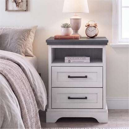DUMOS Farmhouse Nightstand with Charging Station & USB Ports