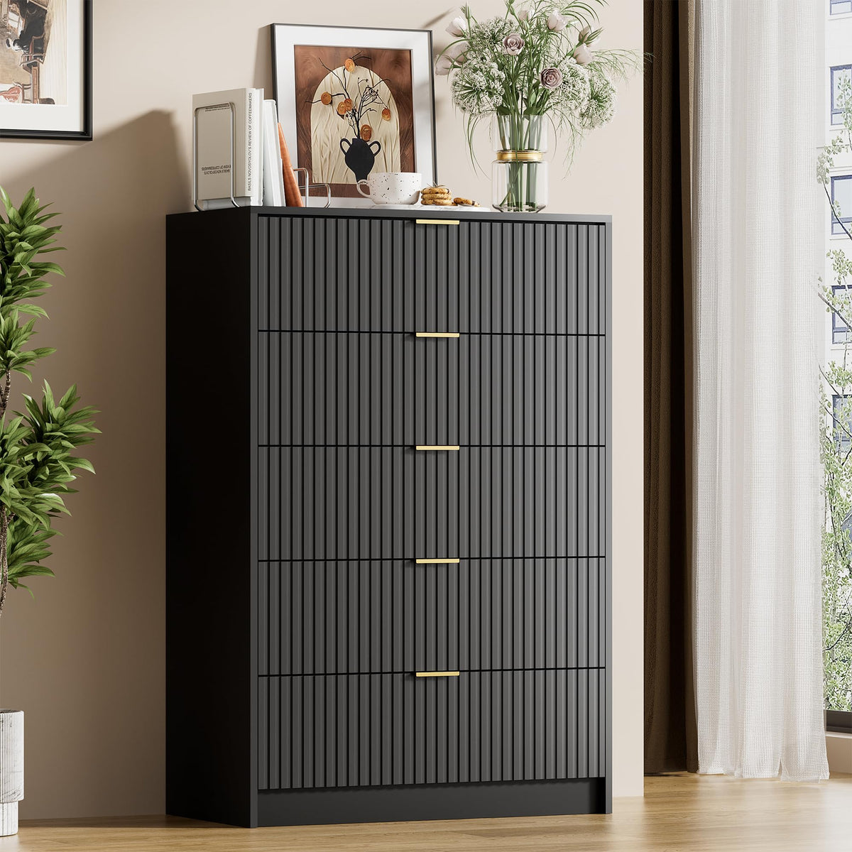 Furniway 55" Wide Green Dresser for Bedroom, Fluted 8 Drawer Dresser