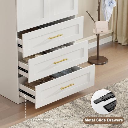 White Armoire Wardrobe Closet with 6 Drawers, 75" Tall x 63" Wide