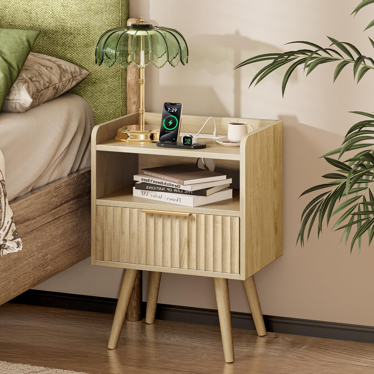 Huuger Nightstand Set of 2 with Charging Station, USB-C Port, End Tables