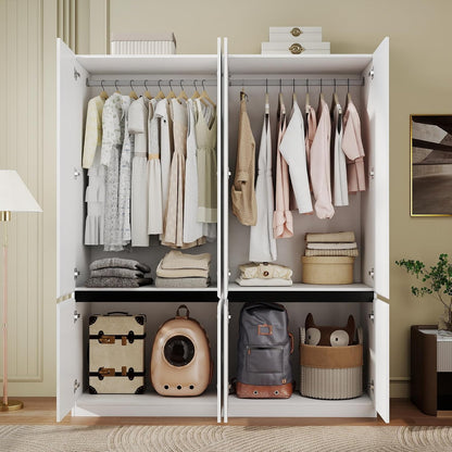 White Armoire Wardrobe Closet with 4 Doors, 75" Tall x 63" Wide