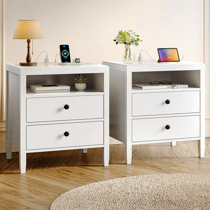 Huuger Black Nightstand Set of 2, Night Stand with Charger Station