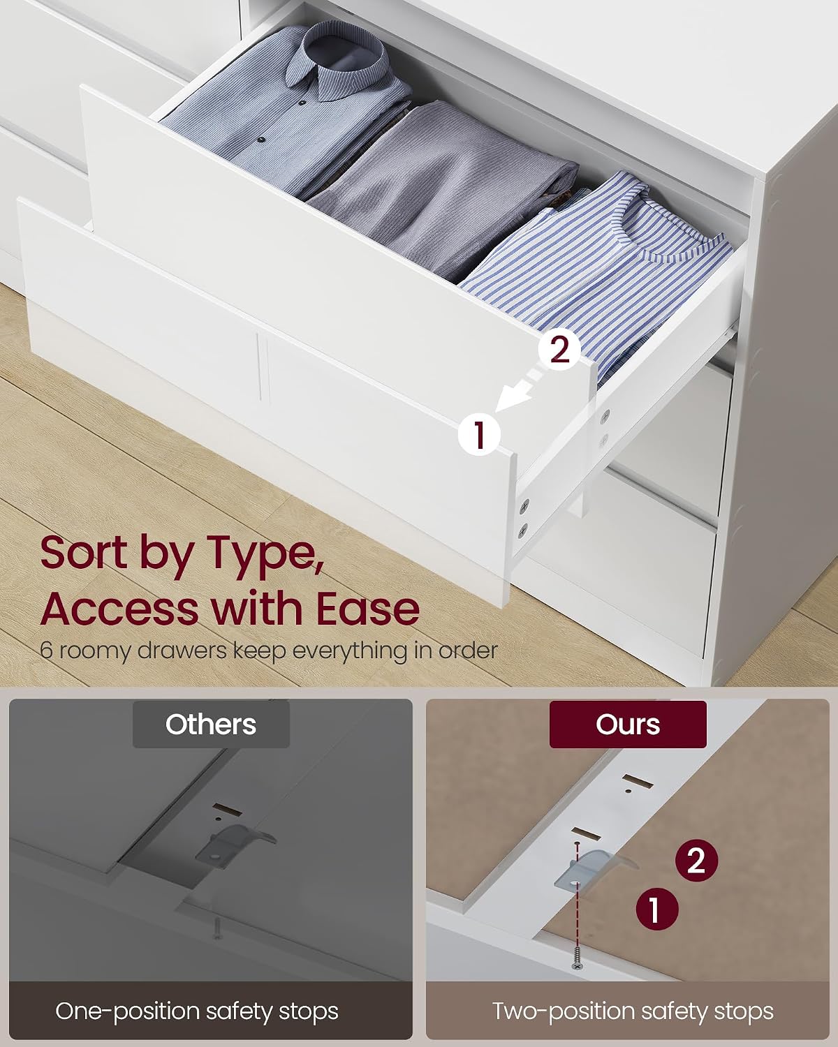 VASAGLE Modern 6-Drawer Dresser, Clothes Storage Cabinet