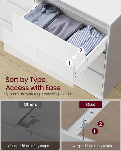 VASAGLE Modern 6-Drawer Dresser, Clothes Storage Cabinet