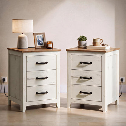 VASAGLE Set of 2 Nightstands with 2 Drawers and Charging Station