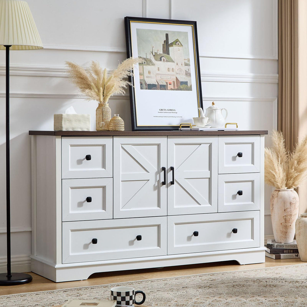 SOOWERY Farmhouse Dresser for Bedroom, Tall Chest of Drawers, Dark Cherry