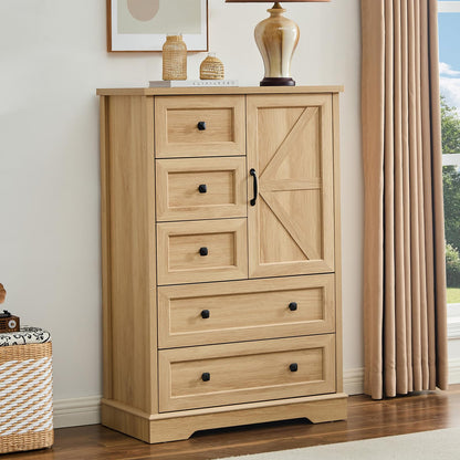 SOOWERY Farmhouse Dresser for Bedroom, Tall Chest of Drawers, Dark Cherry