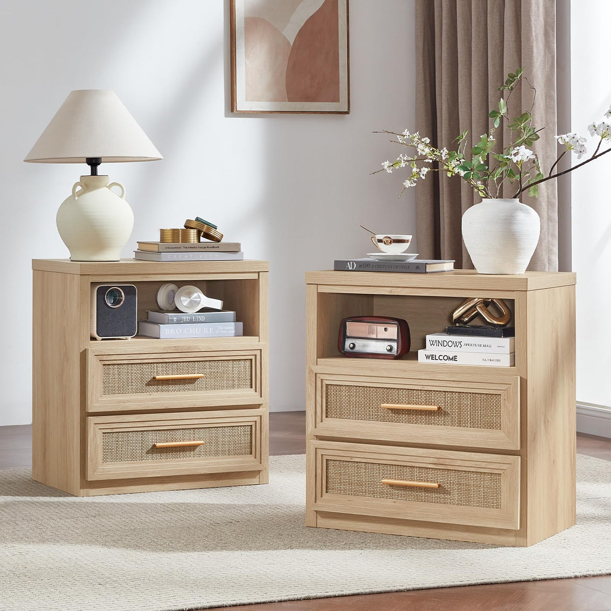 RWYHG 55.1" Wide Farmhouse 6 Drawers Dresser for Bedroom, Light Walnut