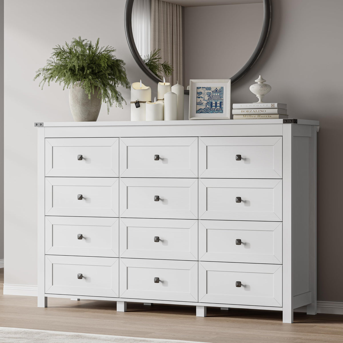 BORNOON 9-Drawer Dresser, Modern Wooden Storage Chest of Drawers, Dresser TV Stand, Wood Drawer Organizer with Metal Handles for Bedroom, Living Room, Hallway