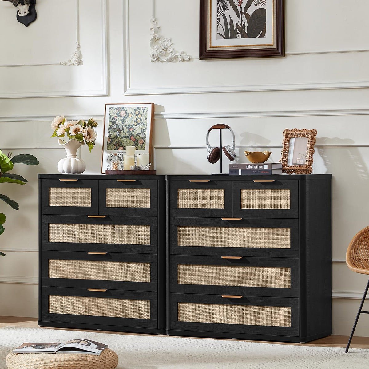 LEYAOYAO Rattan Dresser for Bedroom, 41" Tall Chest of Drawers