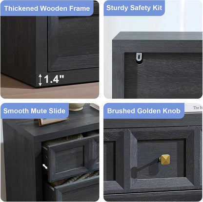 Night Stand Large W/Charging Station, 30.7" W Oversized Nightstands Tall Bedside Table with 3 Drawers, Accent End Table W/Large Storage, Modern Wood End Table for Bedroom, Office
