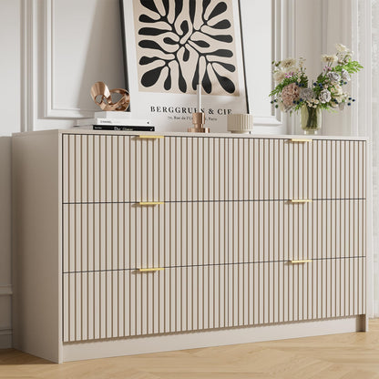 Furniway 55" Wide Green Dresser for Bedroom, Fluted 8 Drawer Dresser