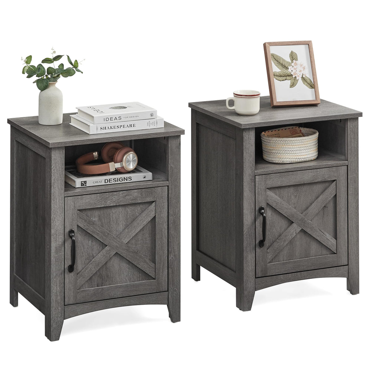 VASAGLE Set of 2 Nightstands with 2 Drawers and Charging Station