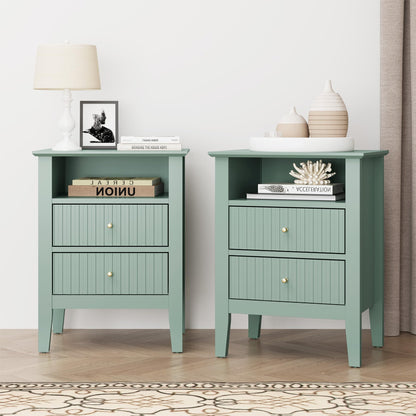 RoyalCraft 32" Large Nightstand Set of 2, Fluted Painted Bedside Table with 3 Spacious Drawers, Modern Tall End Table for Bedroom, Beige