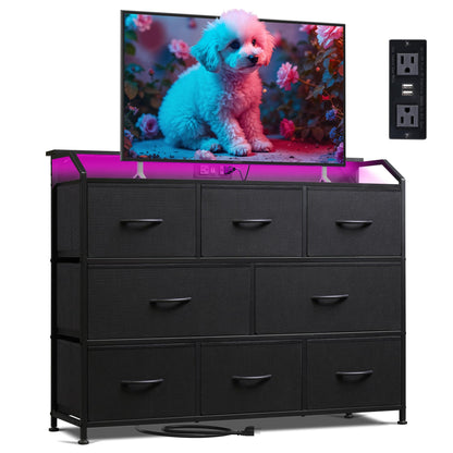 WLIVE Wide Dresser for Bedroom, 8 Drawer Chest of Drawers, Black Wood Grain