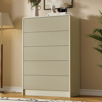 Furniway Black 5 Drawer Dresser for Bedroom, Curved Tall Dresser with Push-to-Open Design, Chest of Drawers for Bedroom, Living Room, Hallway, 15.7”D x 32”W x 47.2”H